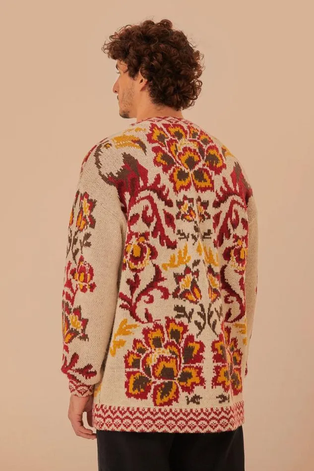 Cream Toucans Scarf Knit Cardigan Women FARM Rio Cardigans