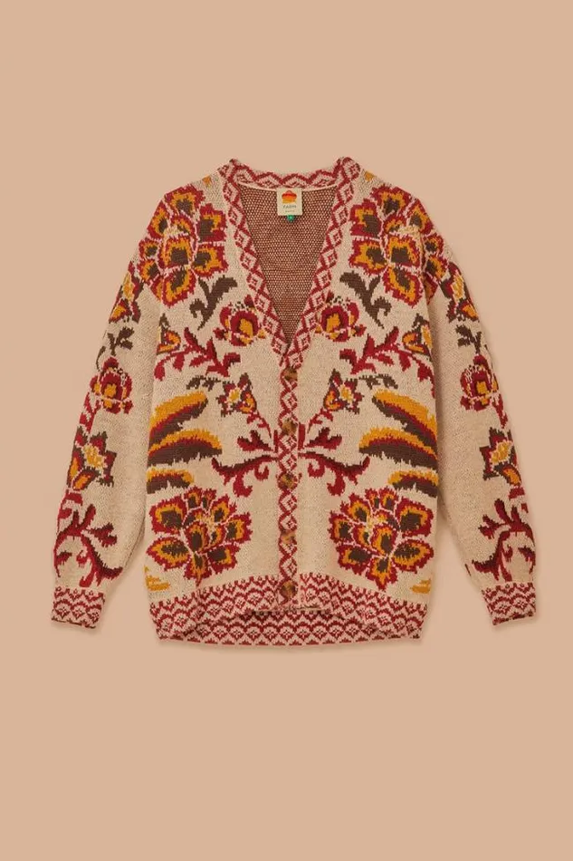 Cream Toucans Scarf Knit Cardigan Women FARM Rio Cardigans