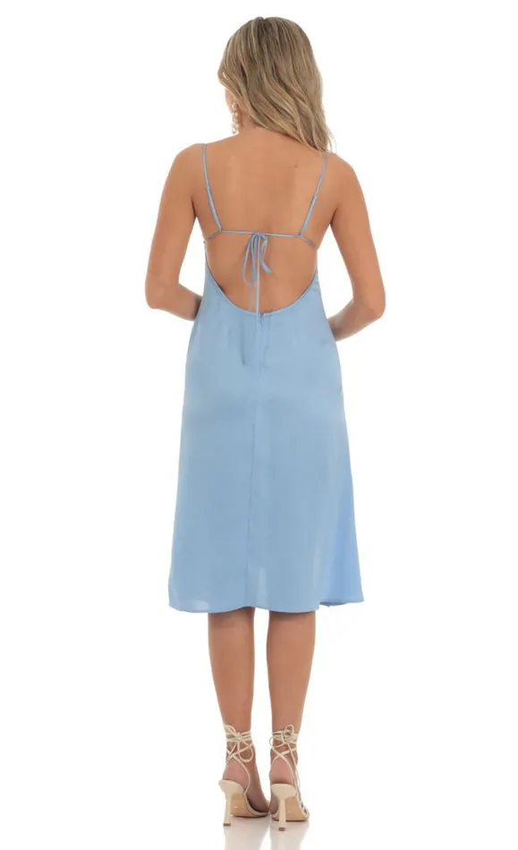 Crepe Satin Midi Dress Sky Blue Women LUCY IN THE SKY Midi Dresses