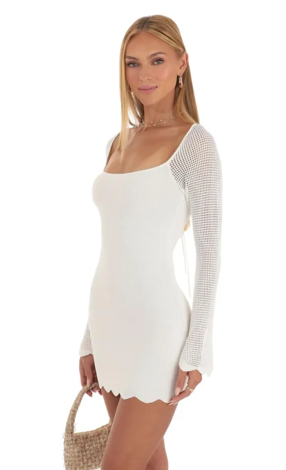 Crochet Bell Sleeve Dress White Women LUCY IN THE SKY Mini Dresses
