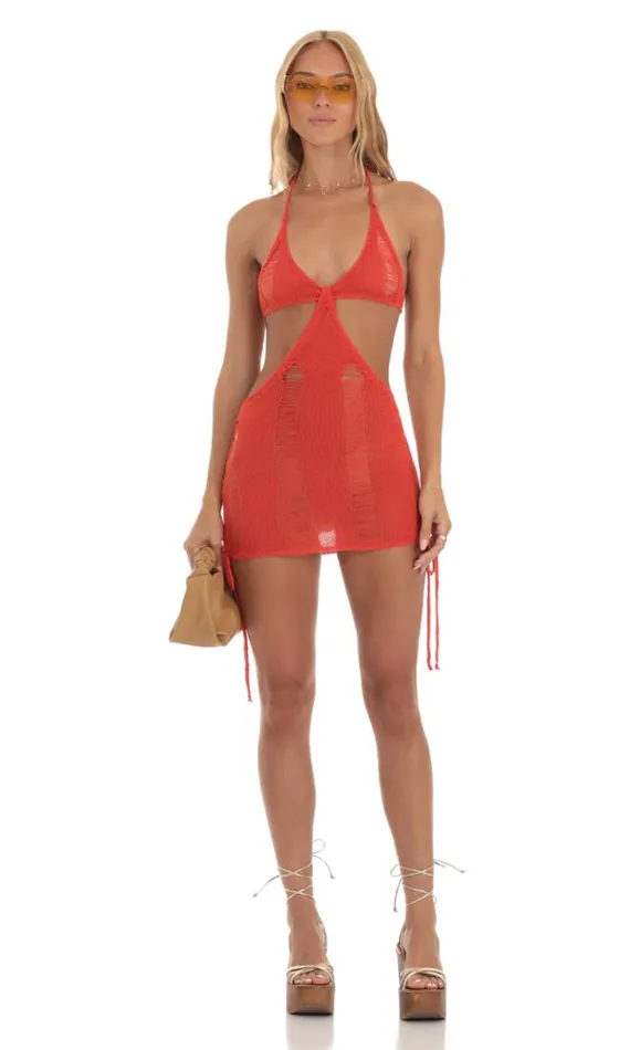 Crochet Cutout Dress Red Women LUCY IN THE SKY Mini Dresses