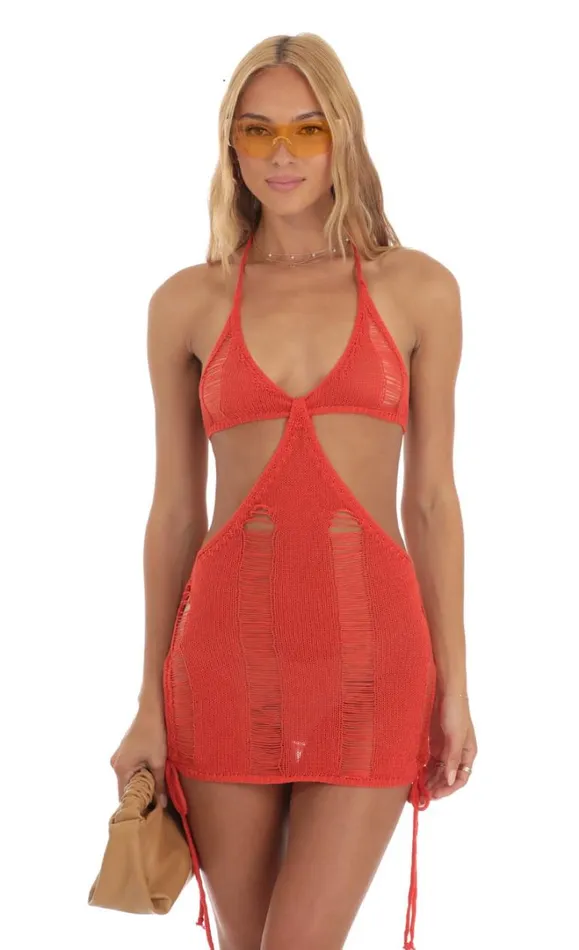 Crochet Cutout Dress Red Women LUCY IN THE SKY Mini Dresses Crochet Cutout Dress Red Women LUCY IN THE SKY Mini Dresses