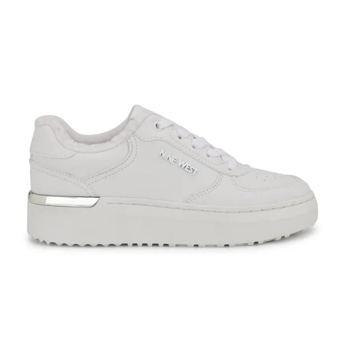 Cuddly Laceup Sneakers White Women Nine West Flats