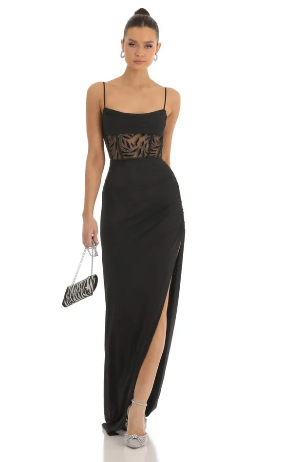 Cutout Glitter Corset Maxi Dress Black Women LUCY IN THE SKY Maxi Dresses