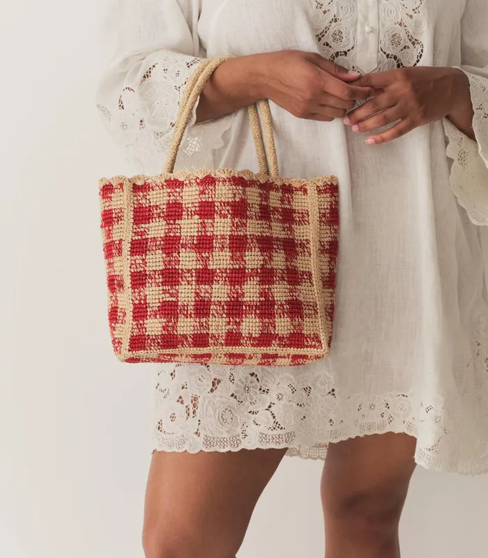 DEN Bags Women Petite Mathilde Bag Red Gingham Raffia