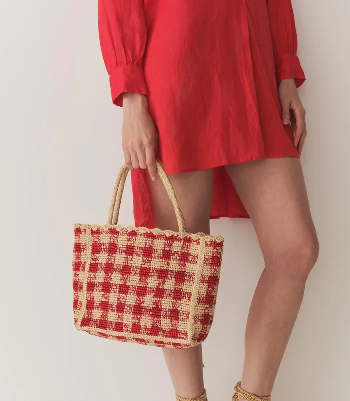 DEN Bags Women Petite Mathilde Bag Red Gingham Raffia