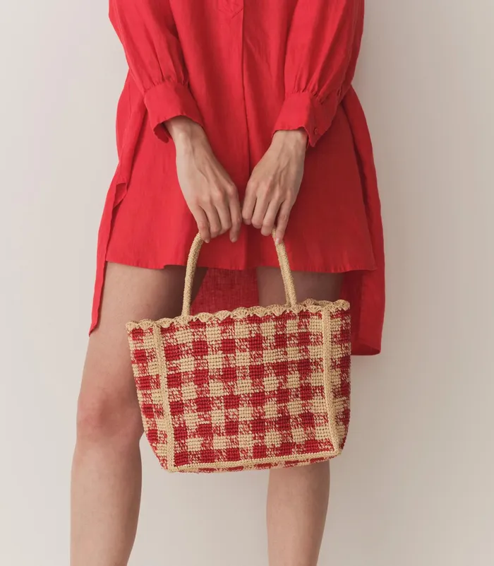 DEN Bags Women Petite Mathilde Bag Red Gingham Raffia