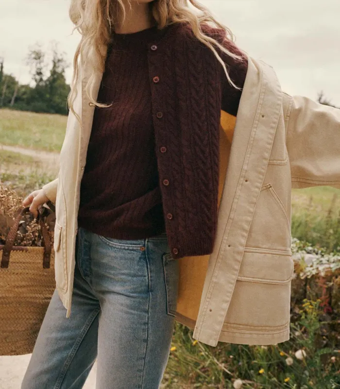 DEN Knitwear Women Dana Cable Cashmere Cardigan Dark Garnet DEN Knitwear Women Dana Cable Cashmere Cardigan Dark Garnet