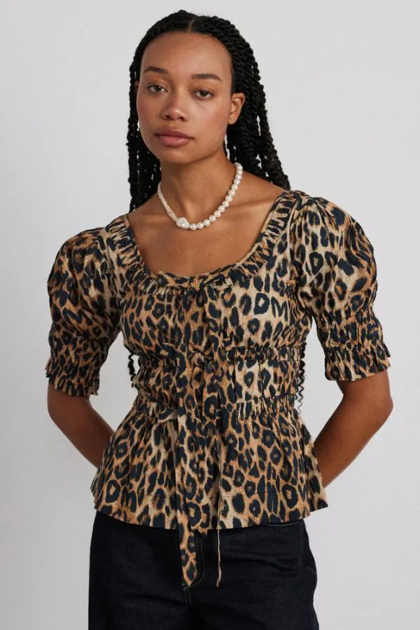 Damson Madder Coords Women Bianca Ruffle Blouse 8211 Leopard