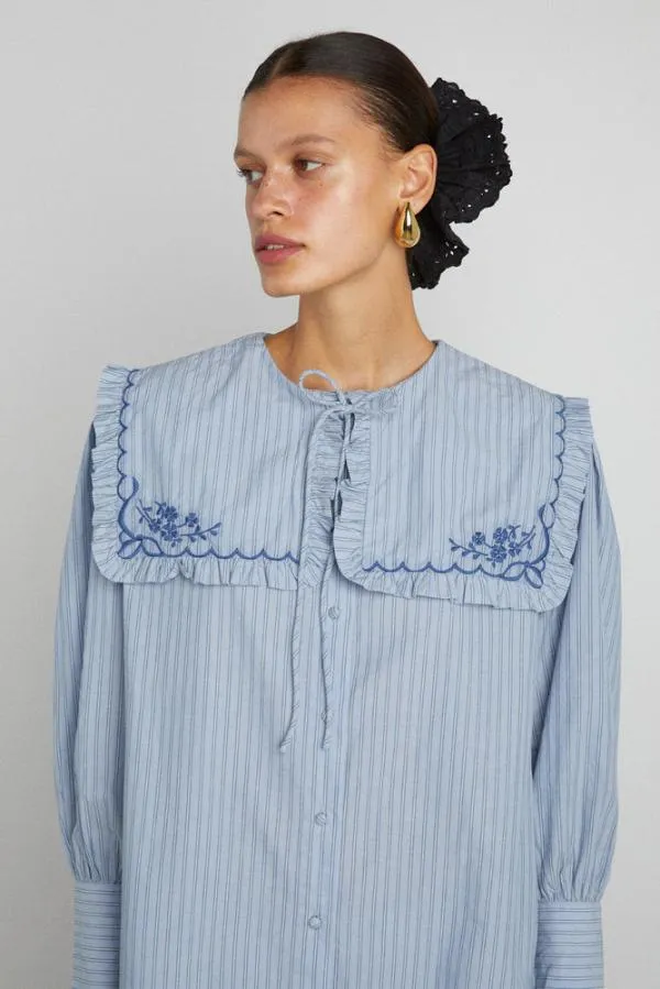 Damson Madder Coords Women Nordine Square Collar Blouse 8211 Blue Stripe