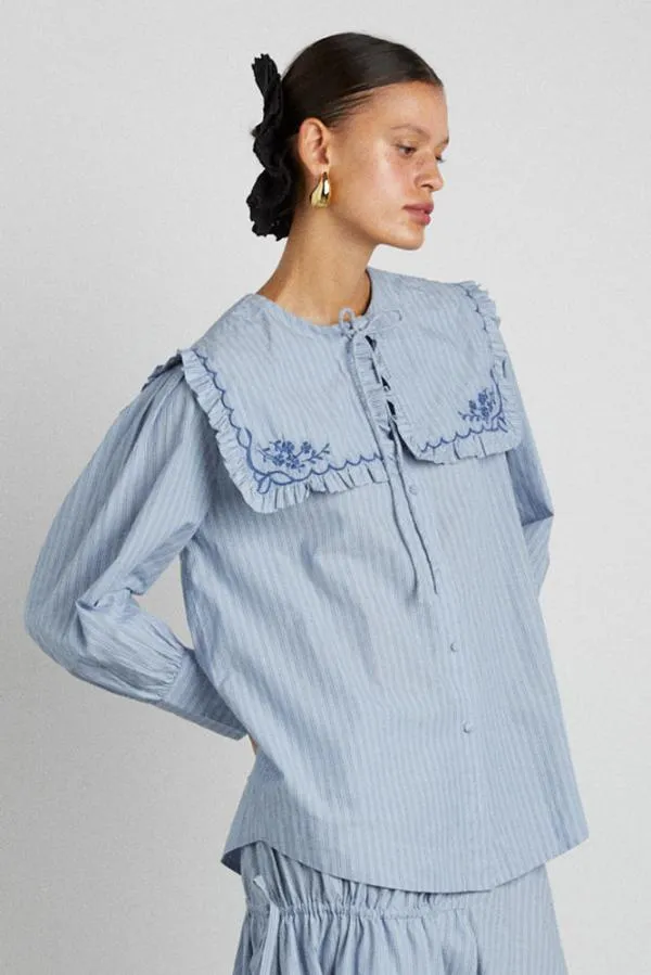 Damson Madder Coords Women Nordine Square Collar Blouse 8211 Blue Stripe