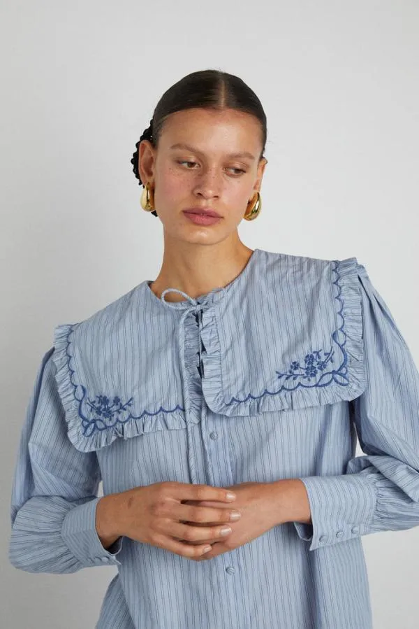 Damson Madder Coords Women Nordine Square Collar Blouse 8211 Blue Stripe