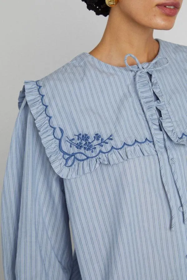 Damson Madder Coords Women Nordine Square Collar Blouse 8211 Blue Stripe