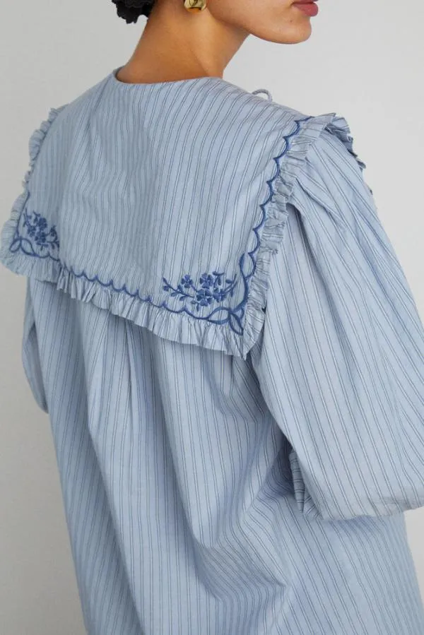 Damson Madder Coords Women Nordine Square Collar Blouse 8211 Blue Stripe
