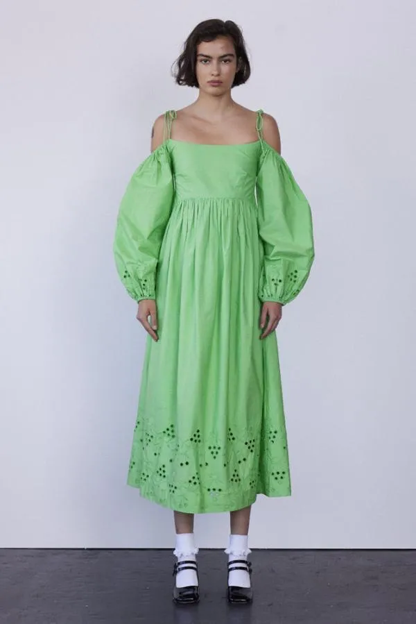 Damson Madder Dresses Women Edwina Green Broderie Bardot Midi Dress