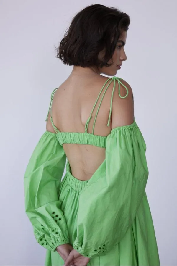 Damson Madder Dresses Women Edwina Green Broderie Bardot Midi Dress