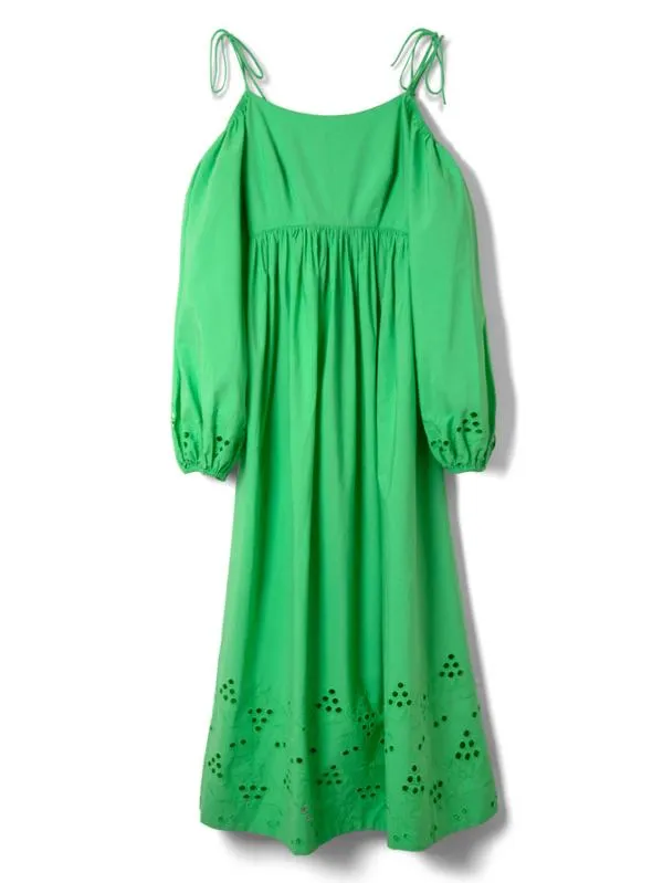 Damson Madder Dresses Women Edwina Green Broderie Bardot Midi Dress
