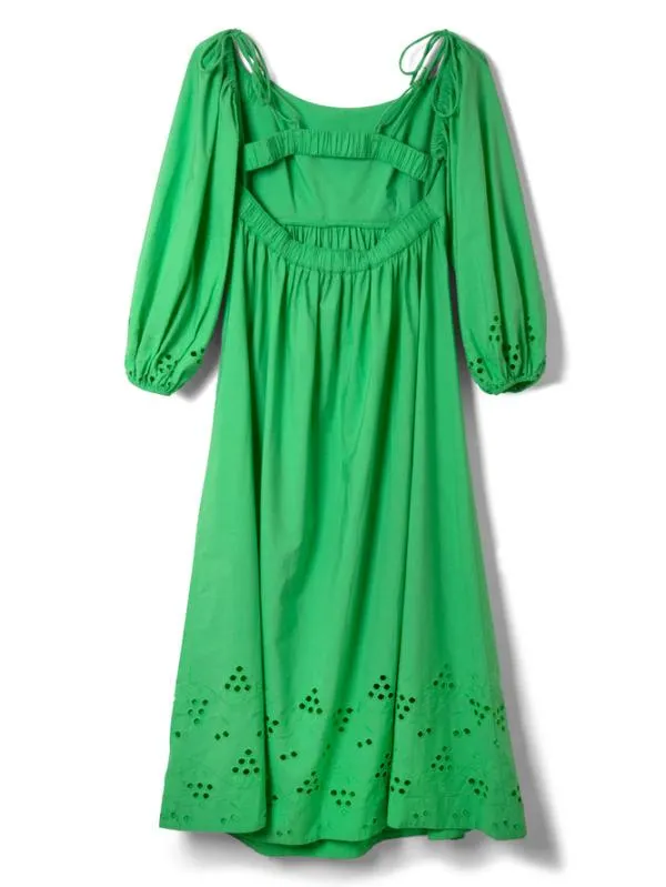Damson Madder Dresses Women Edwina Green Broderie Bardot Midi Dress