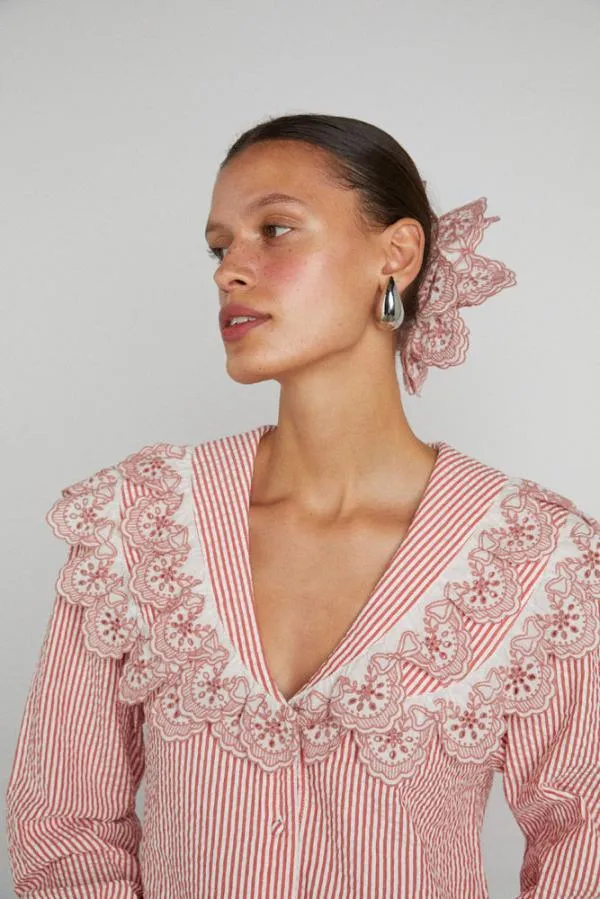Damson Madder Tops Women Romilda Blouse 8211 Candy Stripe Broderie