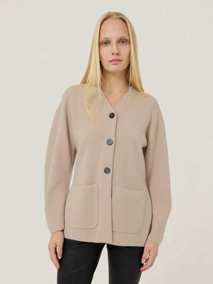 Darted Longline Knit Jacket Cream Women Jigsaw Knitwear and Cashmere
