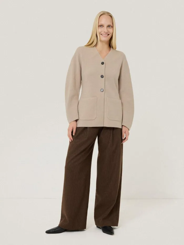 Darted Longline Knit Jacket Cream Women Jigsaw Knitwear and Cashmere