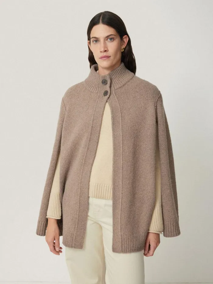 Deconstructed Knitted Cape Taupe Women Jigsaw Knitwear and Cashmere