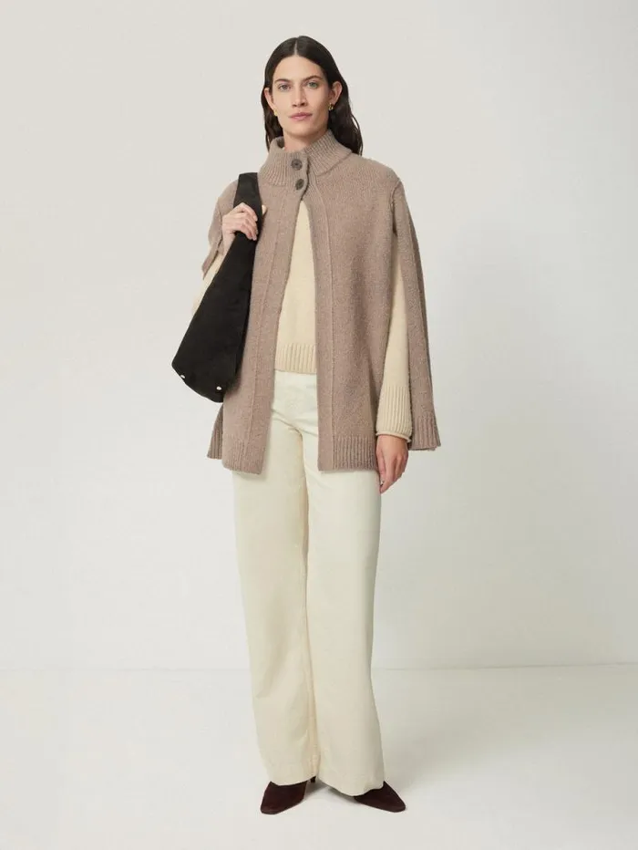 Deconstructed Knitted Cape Taupe Women Jigsaw Knitwear and Cashmere
