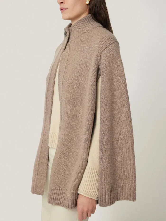Deconstructed Knitted Cape Taupe Women Jigsaw Knitwear and Cashmere