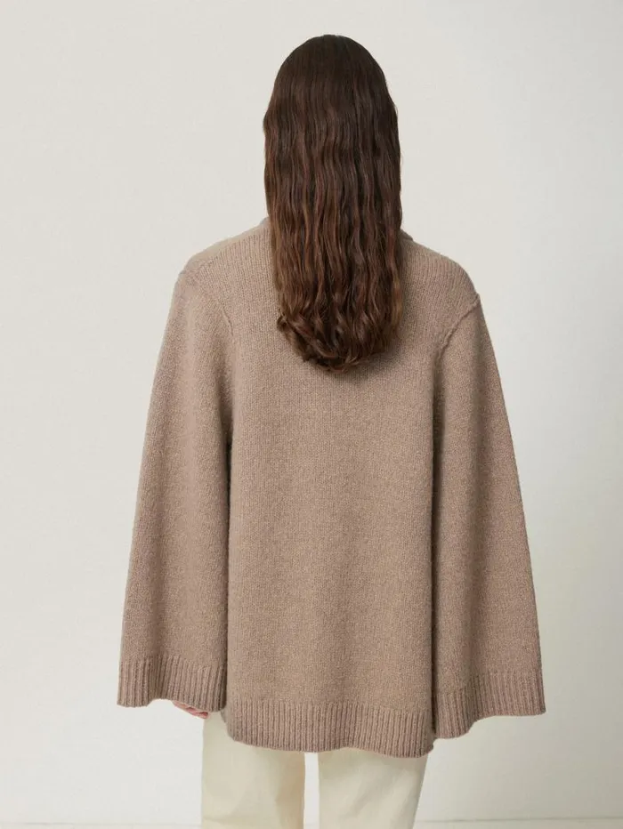 Deconstructed Knitted Cape Taupe Women Jigsaw Knitwear and Cashmere