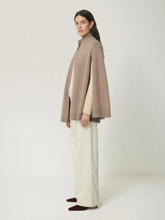 Deconstructed Knitted Cape Taupe Women Jigsaw Knitwear and Cashmere