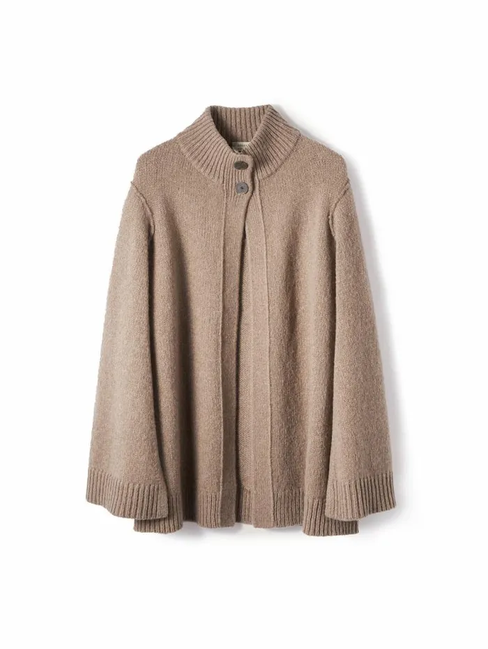 Deconstructed Knitted Cape Taupe Women Jigsaw Knitwear and Cashmere
