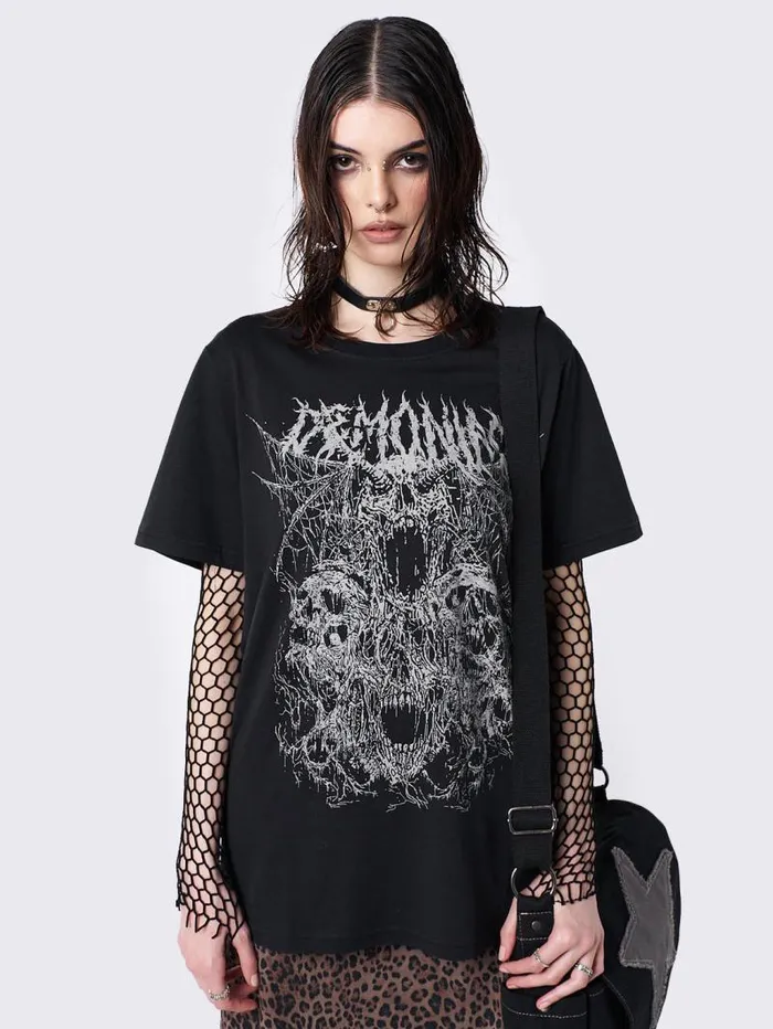 Demoniac Black Graphic Tshirt Women Minga London Tops and TShirts