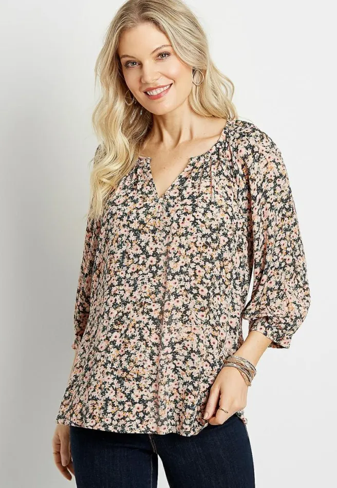 Ditsy Floral 34 Sleeve Peasant Top Women Maurices Tops
