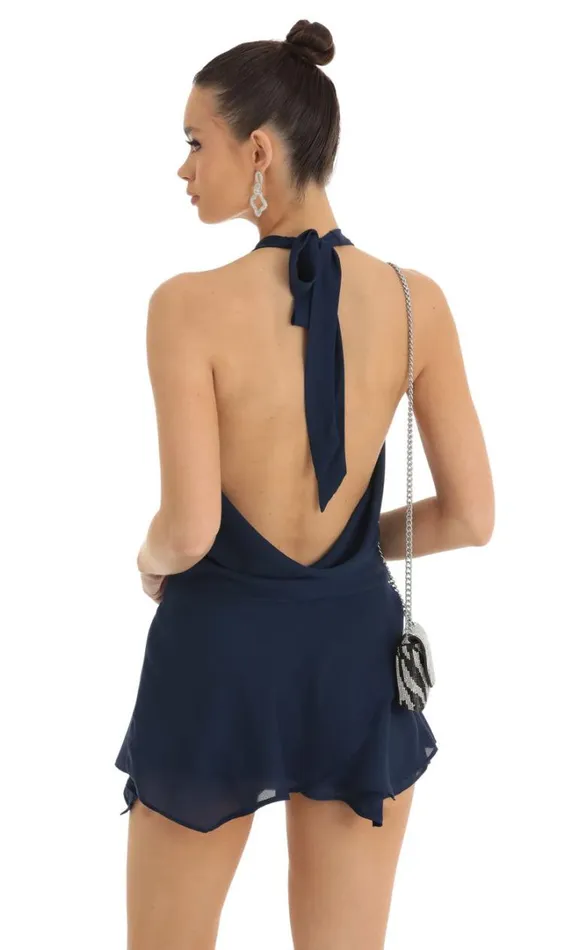 Draped Plunge Neck Dress Navy Women LUCY IN THE SKY Mini Dresses Draped Plunge Neck Dress Navy Women LUCY IN THE SKY Mini Dresses