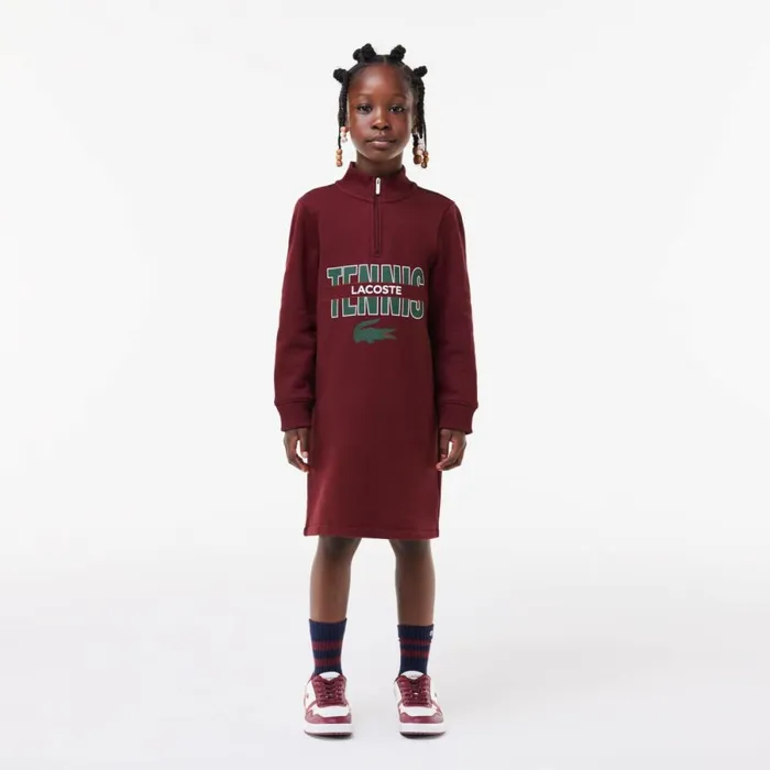 Dresses and Skirts Kids Lacoste Kids039 Cotton Printed Sweatshirt Dress Bordeaux Yup
