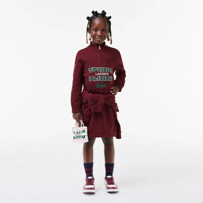 Dresses and Skirts Kids Lacoste Kids039 Cotton Printed Sweatshirt Dress Bordeaux Yup