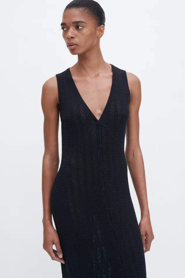 Dresses Women filippak Buttoned Lace Knit Dress Black Dresses Women filippak Buttoned Lace Knit Dress Black