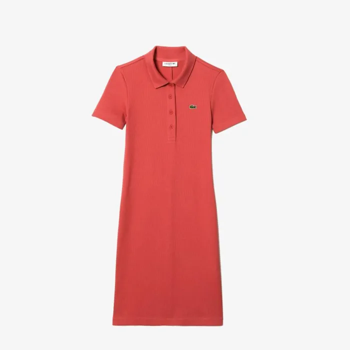 Dresses Women Lacoste Women039s Short Sleeved Slim Fit Ribbed Cotton Dress Pink Zv9