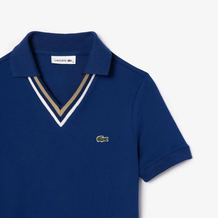 Dresses Women Lacoste Women039s Slim Fit VNeck Stretch Piqu Polo Dress Methylene Blue F9f