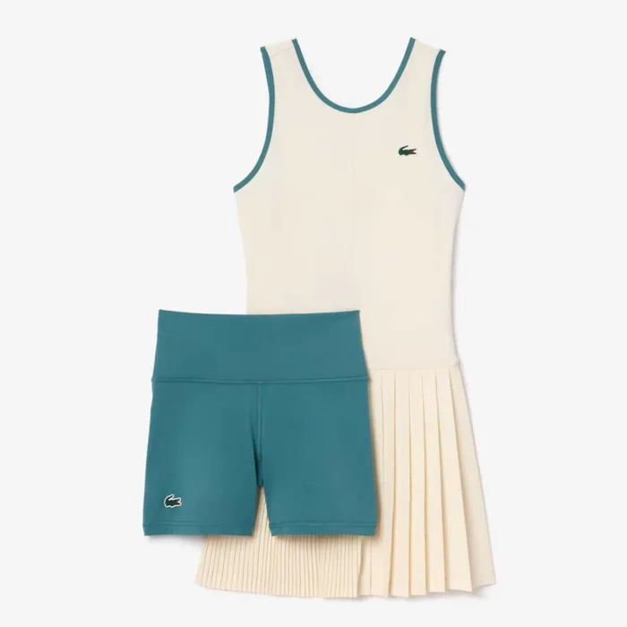Dresses Women Lacoste Women039s UltraDry Stretch Tennis Dress and Shorts White Blue Iv9