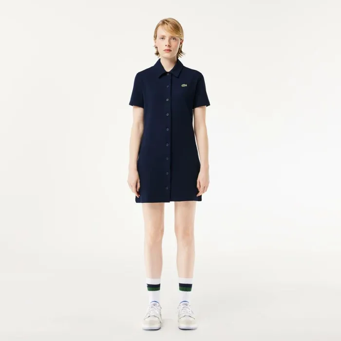 Dresses Women Lacoste Womens Organic Cotton Polo Dress Navy Blue 166