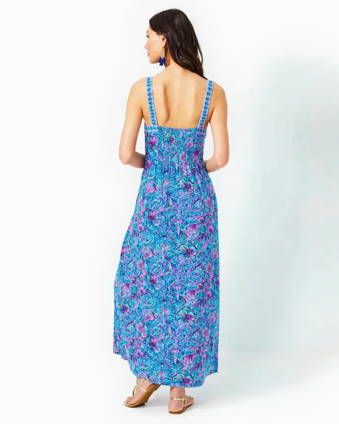Dresses Women Lilly Pulitzer Mirasol Maxi Dress Breakwater Blue Shells N Bells Engineered Knit Dress