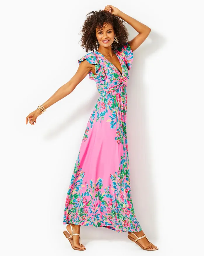 Dresses Women Lilly Pulitzer Mirasol Maxi Dress Breakwater Blue Shells N Bells Engineered Knit Dress