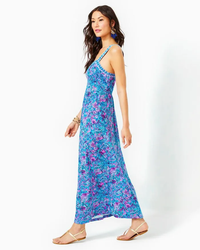 Dresses Women Lilly Pulitzer Mirasol Maxi Dress Breakwater Blue Shells N Bells Engineered Knit Dress