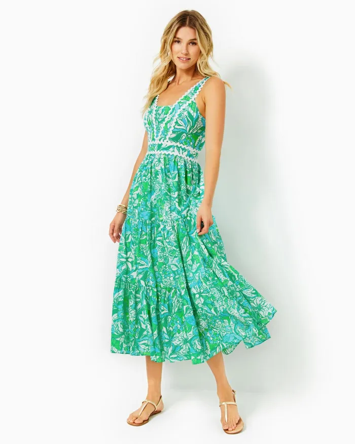 Dresses Women Lilly Pulitzer Mirasol Maxi Dress Breakwater Blue Shells N Bells Engineered Knit Dress