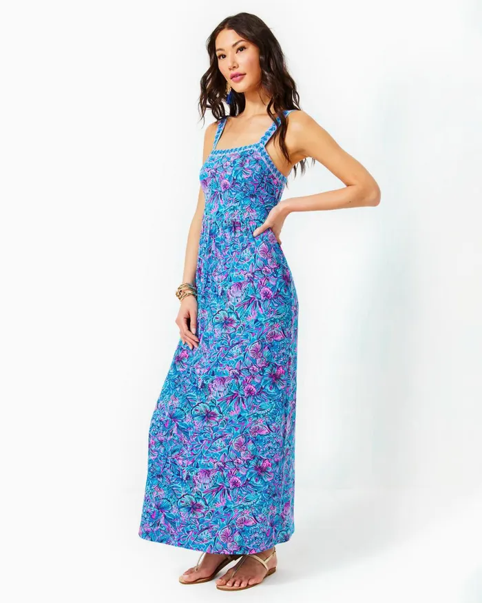 Dresses Women Lilly Pulitzer Mirasol Maxi Dress Breakwater Blue Shells N Bells Engineered Knit Dress