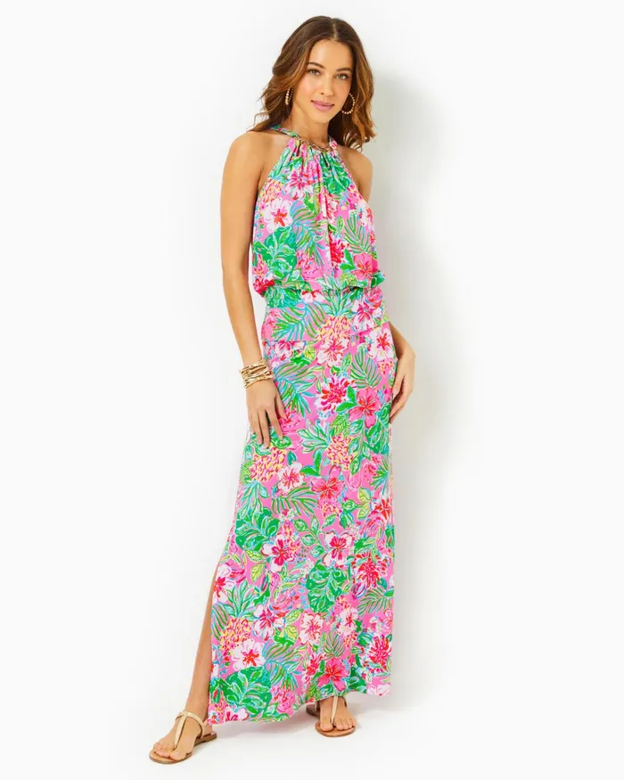 Dresses Women Lilly Pulitzer Mirasol Maxi Dress Breakwater Blue Shells N Bells Engineered Knit Dress