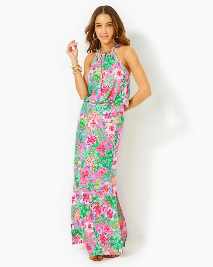 Dresses Women Lilly Pulitzer Mirasol Maxi Dress Breakwater Blue Shells N Bells Engineered Knit Dress