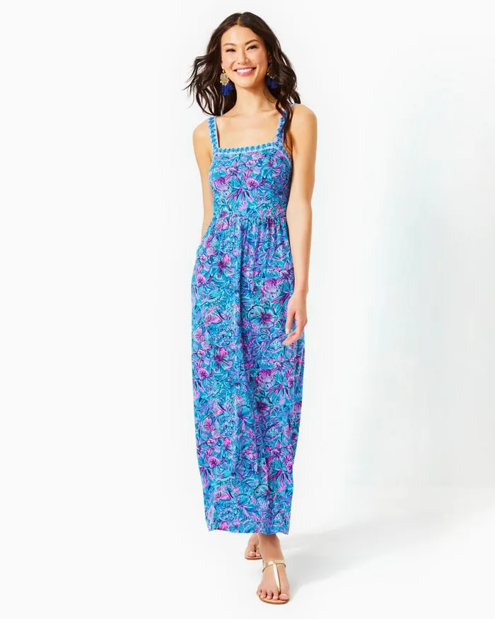 Dresses Women Lilly Pulitzer Mirasol Maxi Dress Breakwater Blue Shells N Bells Engineered Knit Dress