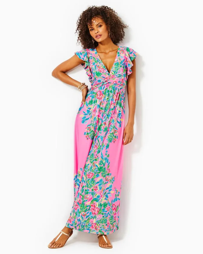 Dresses Women Lilly Pulitzer Mirasol Maxi Dress Breakwater Blue Shells N Bells Engineered Knit Dress